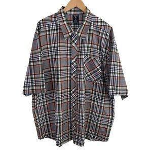 Mens Plaid Button Down Shirt Grey Orange Black Cotton Blend Sz 3XL Big & Tall